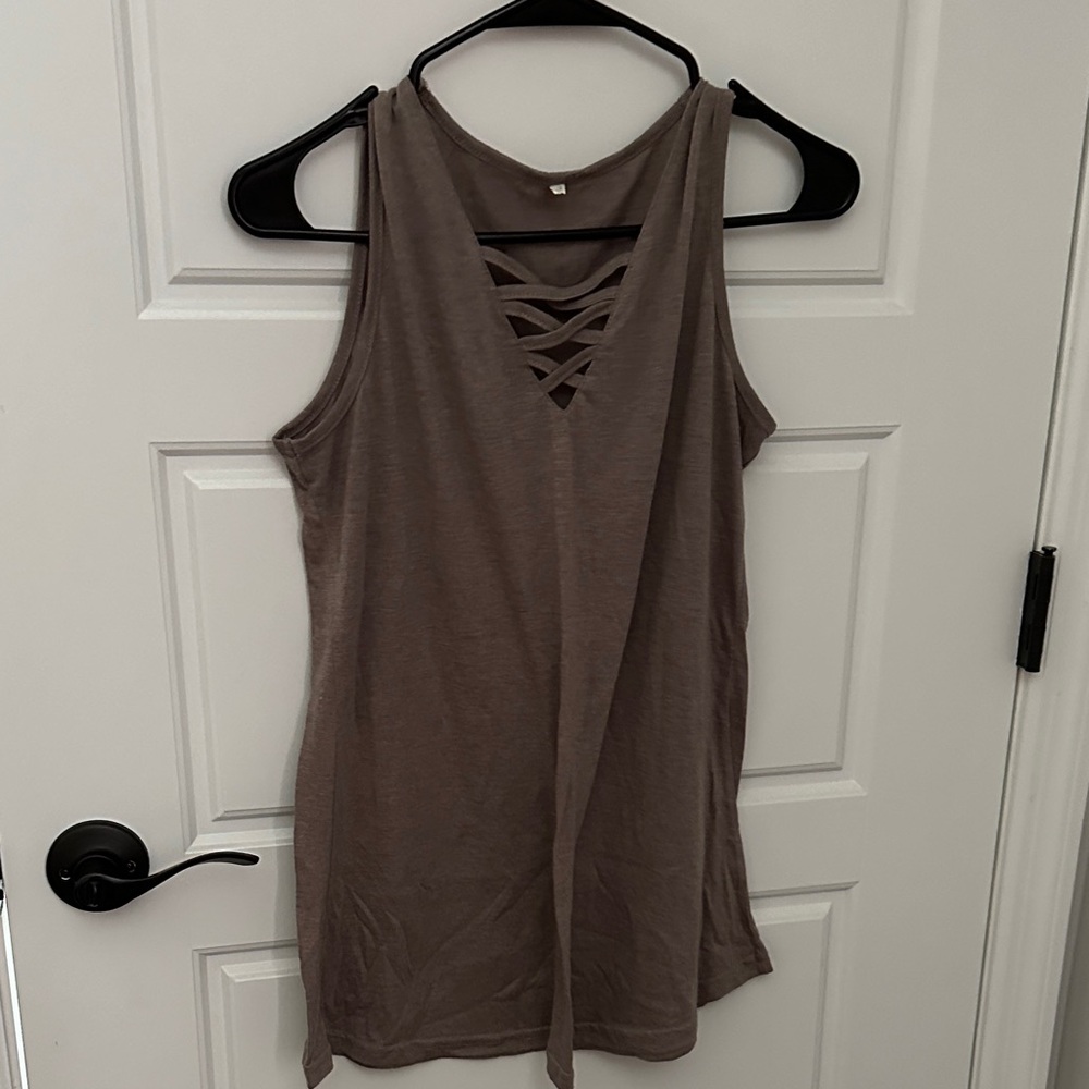 Source Unknown Brown Crisscross Tank Top